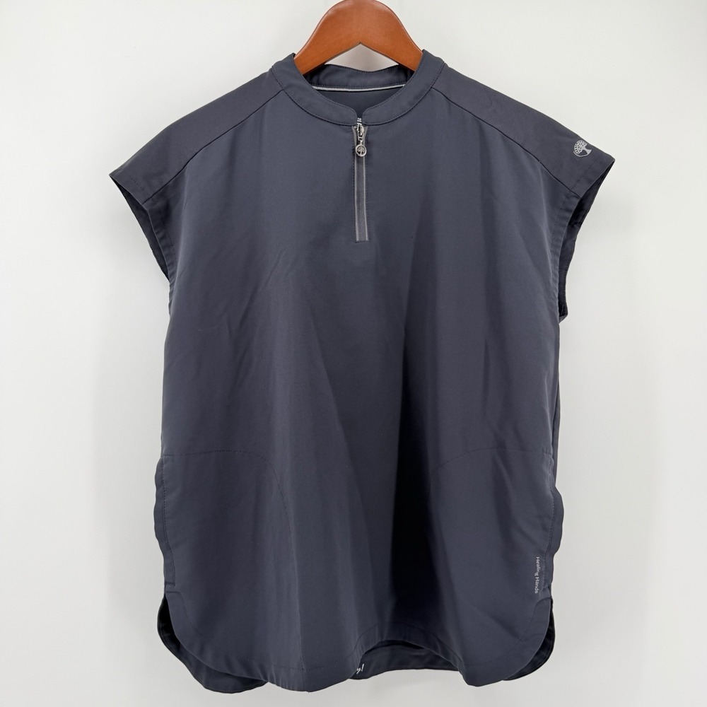 Healing Hands Size XS Sandy 1/4 Zip Scrub Top Pewter Slate Blue Gray 360 Stretch
